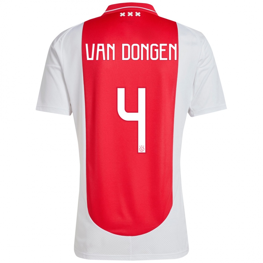 Niño Camiseta Bram Van Dongen #4 Rojo Blanco 1ª Equipación 2024/25 La Camisa