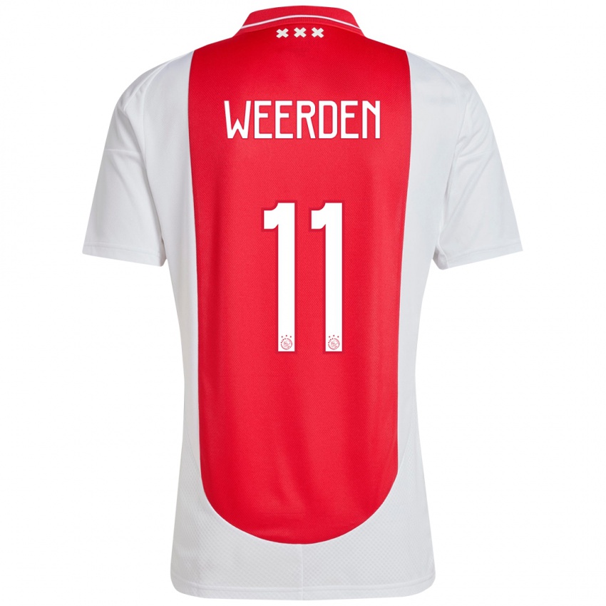 Niño Camiseta Ashleigh Weerden #11 Rojo Blanco 1ª Equipación 2024/25 La Camisa