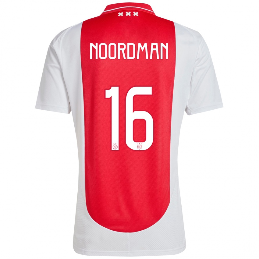 Niño Camiseta Danique Noordman #16 Rojo Blanco 1ª Equipación 2024/25 La Camisa