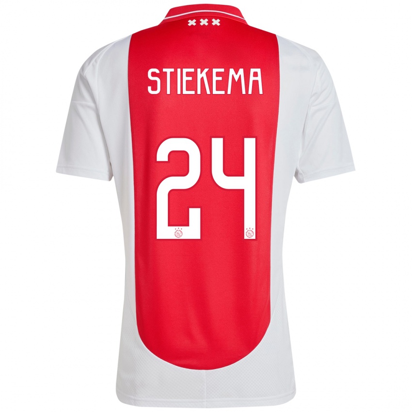 Niño Camiseta Iris Stiekema #24 Rojo Blanco 1ª Equipación 2024/25 La Camisa