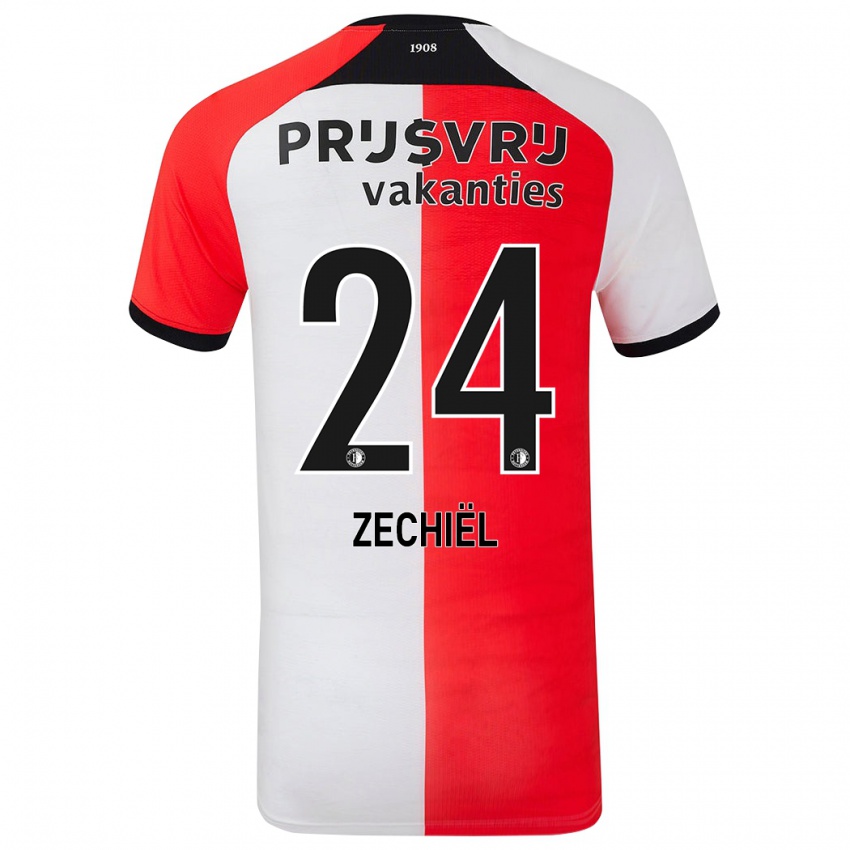 Niño Camiseta Gjivai Zechiel #24 Rojo Blanco 1ª Equipación 2024/25 La Camisa