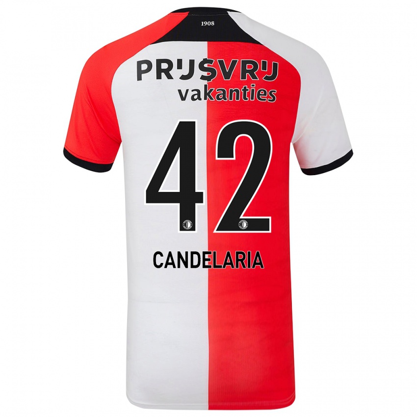 Niño Camiseta Jayden Candelaria #42 Rojo Blanco 1ª Equipación 2024/25 La Camisa