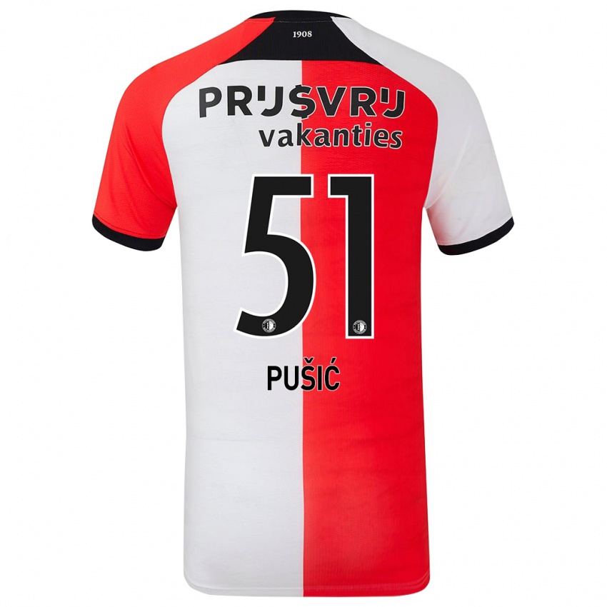 Niño Camiseta Noah Pušić #51 Rojo Blanco 1ª Equipación 2024/25 La Camisa