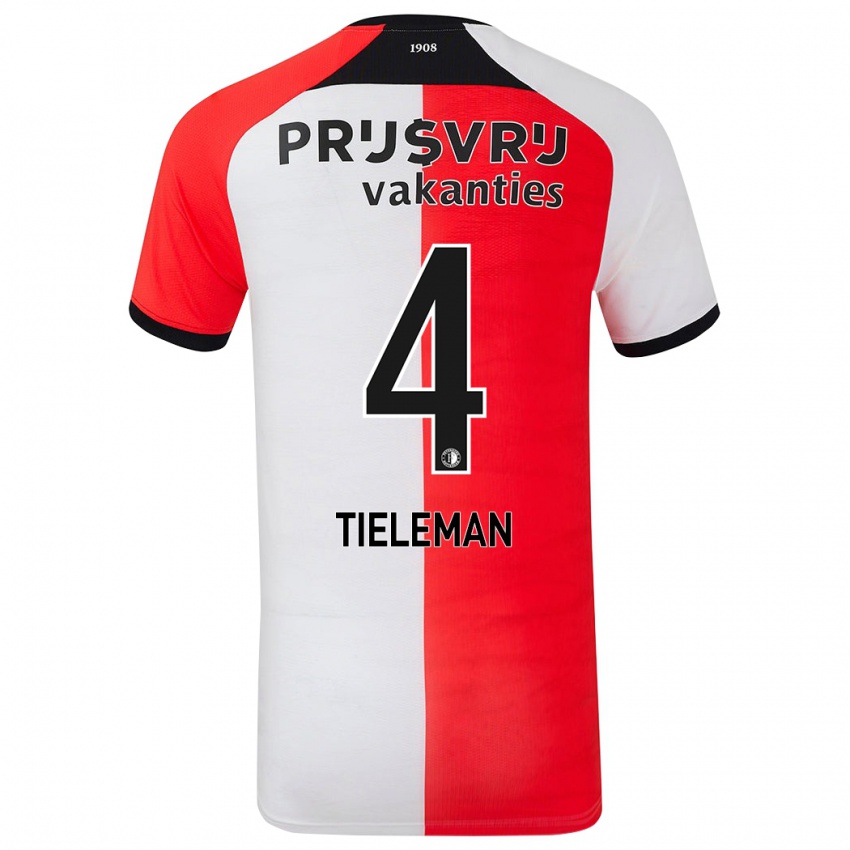 Niño Camiseta Jerry Tieleman #4 Rojo Blanco 1ª Equipación 2024/25 La Camisa