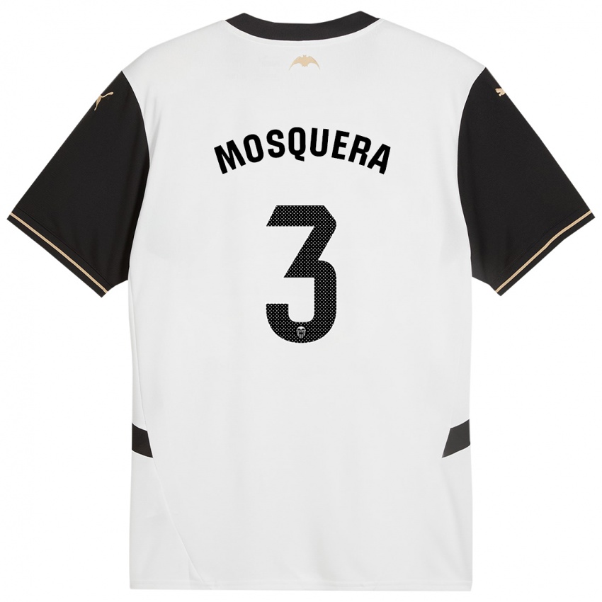 Niño Camiseta Cristhian Mosquera #3 Blanco Negro 1ª Equipación 2024/25 La Camisa