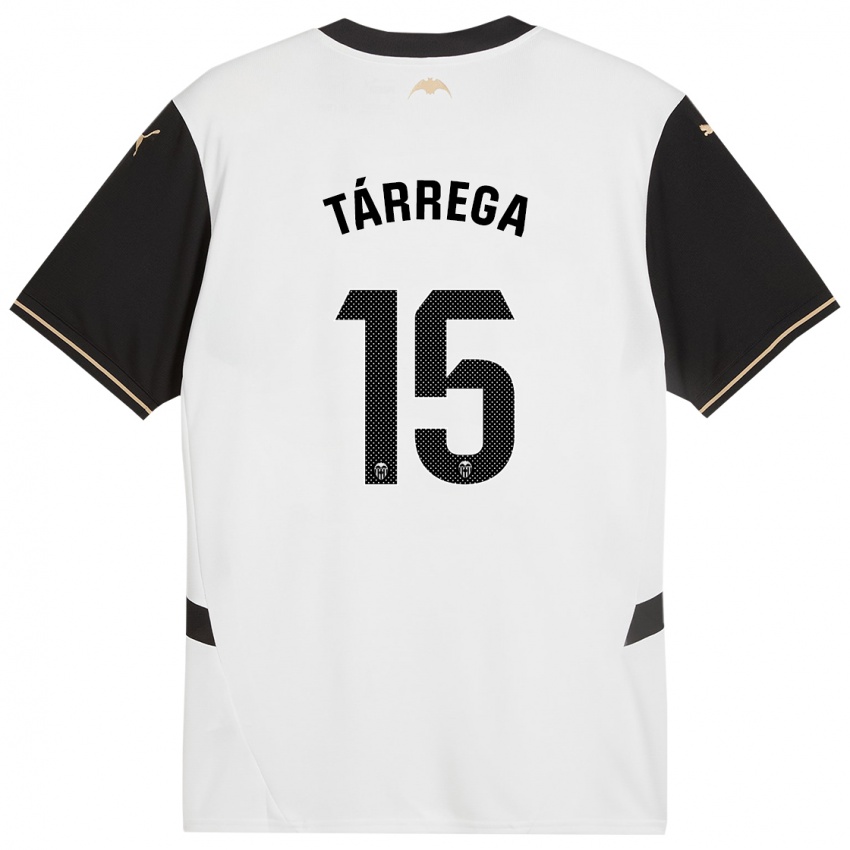 Niño Camiseta César Tárrega #15 Blanco Negro 1ª Equipación 2024/25 La Camisa