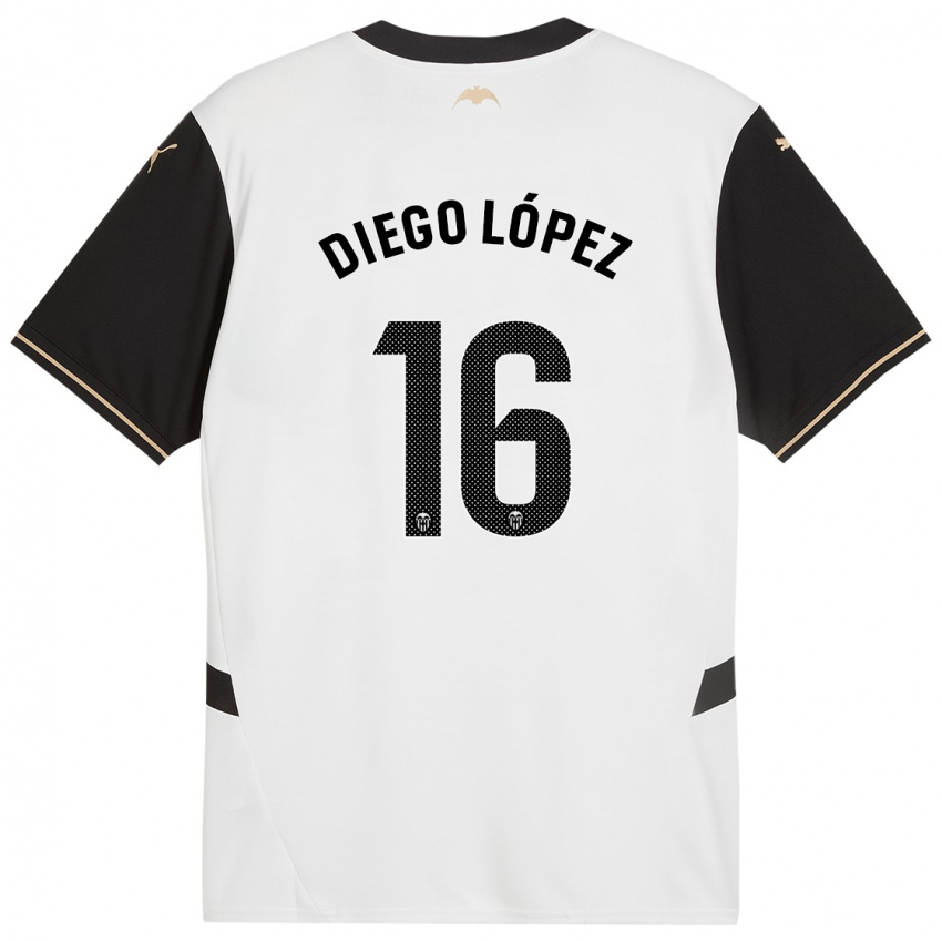 Niño Camiseta Diego Lopez #16 Blanco Negro 1ª Equipación 2024/25 La Camisa