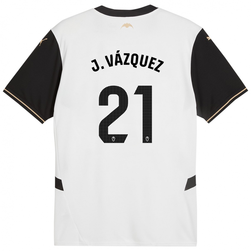 Niño Camiseta Jesús Vázquez #21 Blanco Negro 1ª Equipación 2024/25 La Camisa