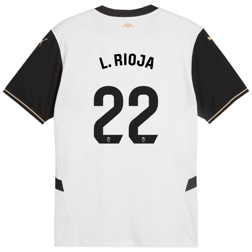 Niño Camiseta Luis Rioja #22 Blanco Negro 1ª Equipación 2024/25 La Camisa