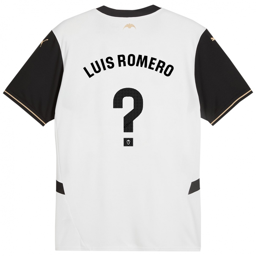 Niño Camiseta Luis Romero #0 Blanco Negro 1ª Equipación 2024/25 La Camisa