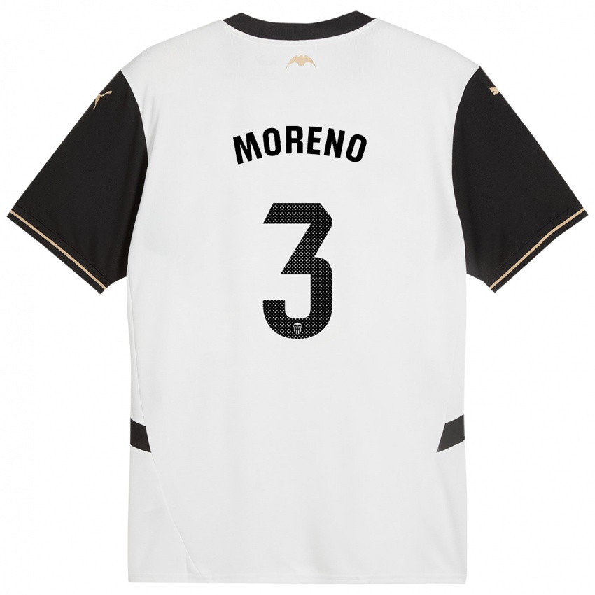 Niño Camiseta Diego Moreno #3 Blanco Negro 1ª Equipación 2024/25 La Camisa