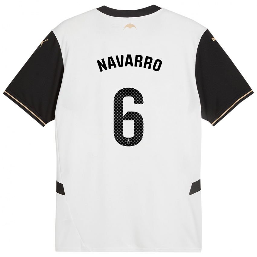 Niño Camiseta Javi Navarro #6 Blanco Negro 1ª Equipación 2024/25 La Camisa