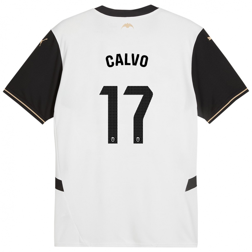 Niño Camiseta Borja Calvo #17 Blanco Negro 1ª Equipación 2024/25 La Camisa