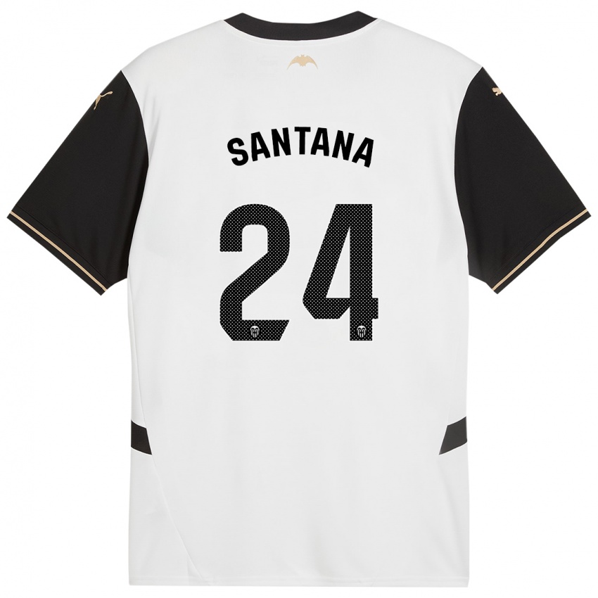 Niño Camiseta Ismael Santana #24 Blanco Negro 1ª Equipación 2024/25 La Camisa