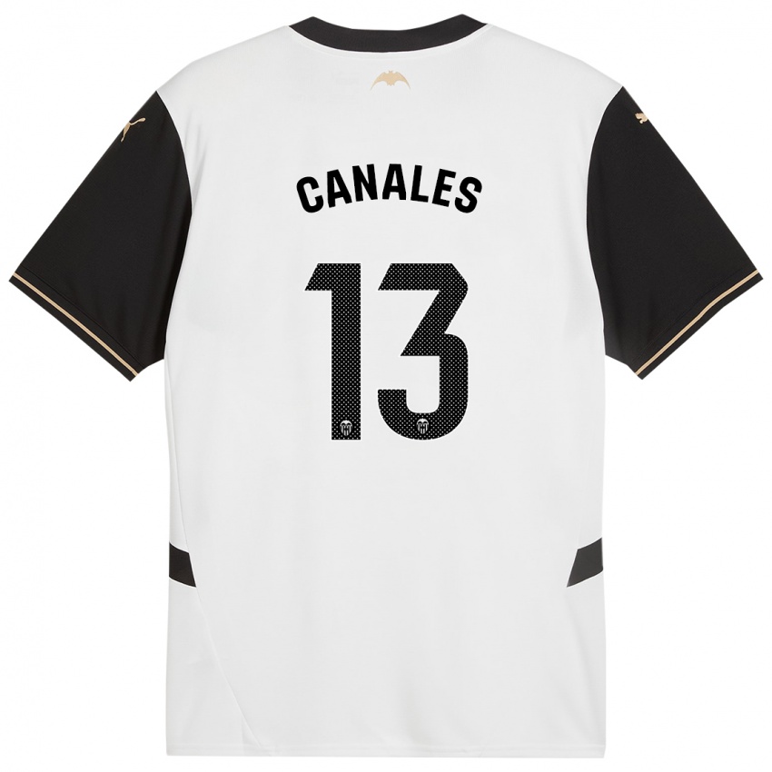 Niño Camiseta Antonia Canales #13 Blanco Negro 1ª Equipación 2024/25 La Camisa