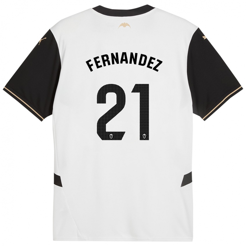 Niño Camiseta Estela Fernández #21 Blanco Negro 1ª Equipación 2024/25 La Camisa