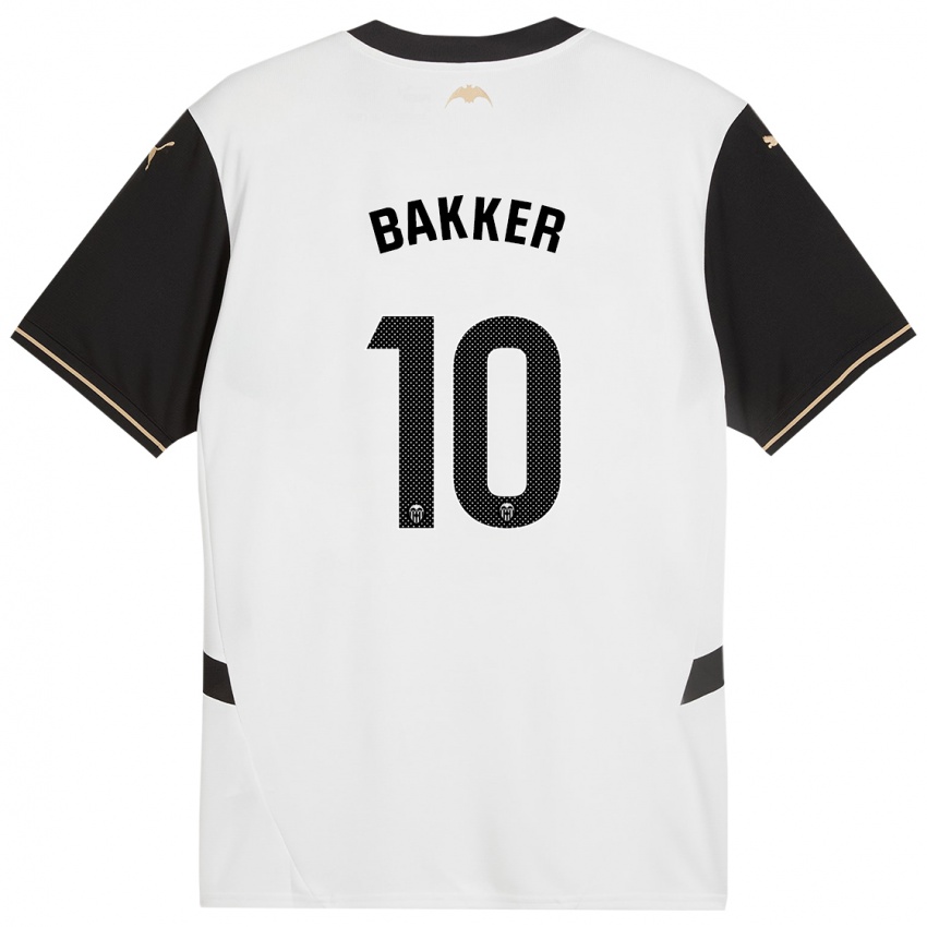 Niño Camiseta Linda Bakker #10 Blanco Negro 1ª Equipación 2024/25 La Camisa