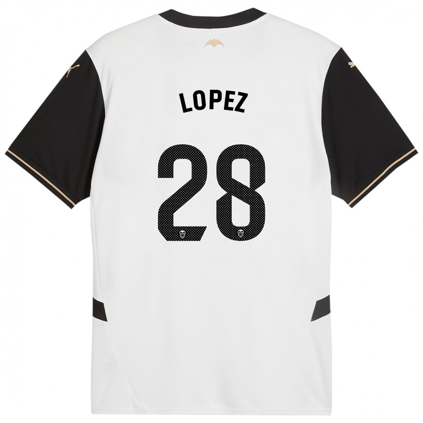 Niño Camiseta Saray Lopez #28 Blanco Negro 1ª Equipación 2024/25 La Camisa