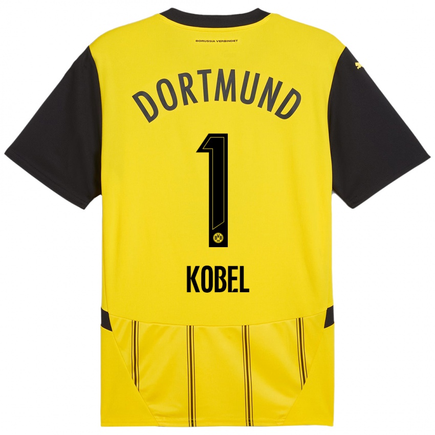 Niño Camiseta Gregor Kobel #1 Amarillo Negro 1ª Equipación 2024/25 La Camisa