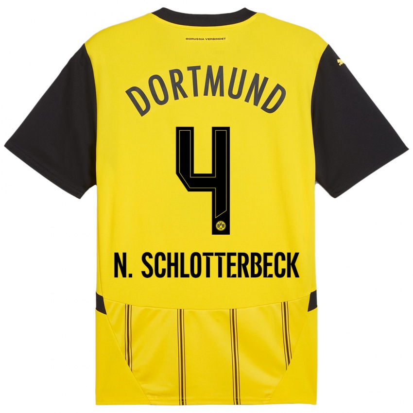 Niño Camiseta Nico Schlotterbeck #4 Amarillo Negro 1ª Equipación 2024/25 La Camisa