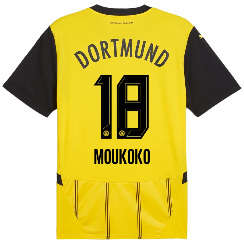 Niño Camiseta Youssoufa Moukoko #18 Amarillo Negro 1ª Equipación 2024/25 La Camisa