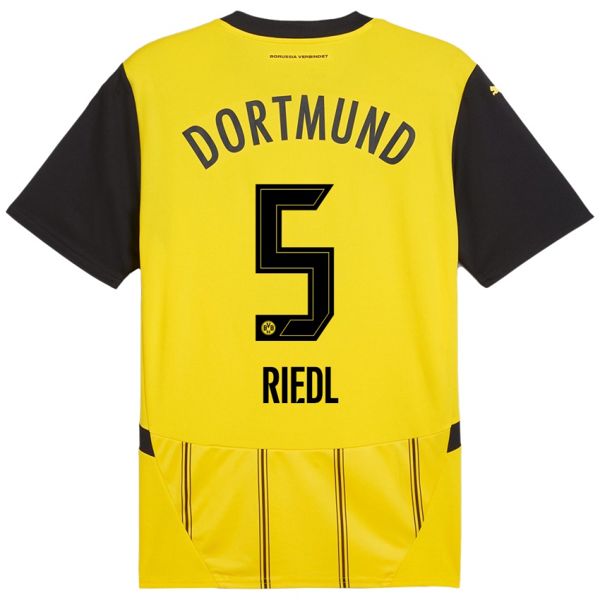 Niño Camiseta Jan-Luca Riedl #5 Amarillo Negro 1ª Equipación 2024/25 La Camisa