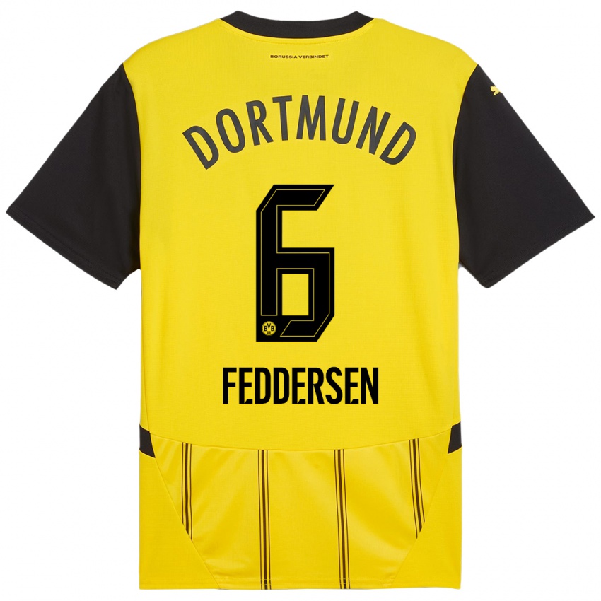 Niño Camiseta Jonas Feddersen #6 Amarillo Negro 1ª Equipación 2024/25 La Camisa