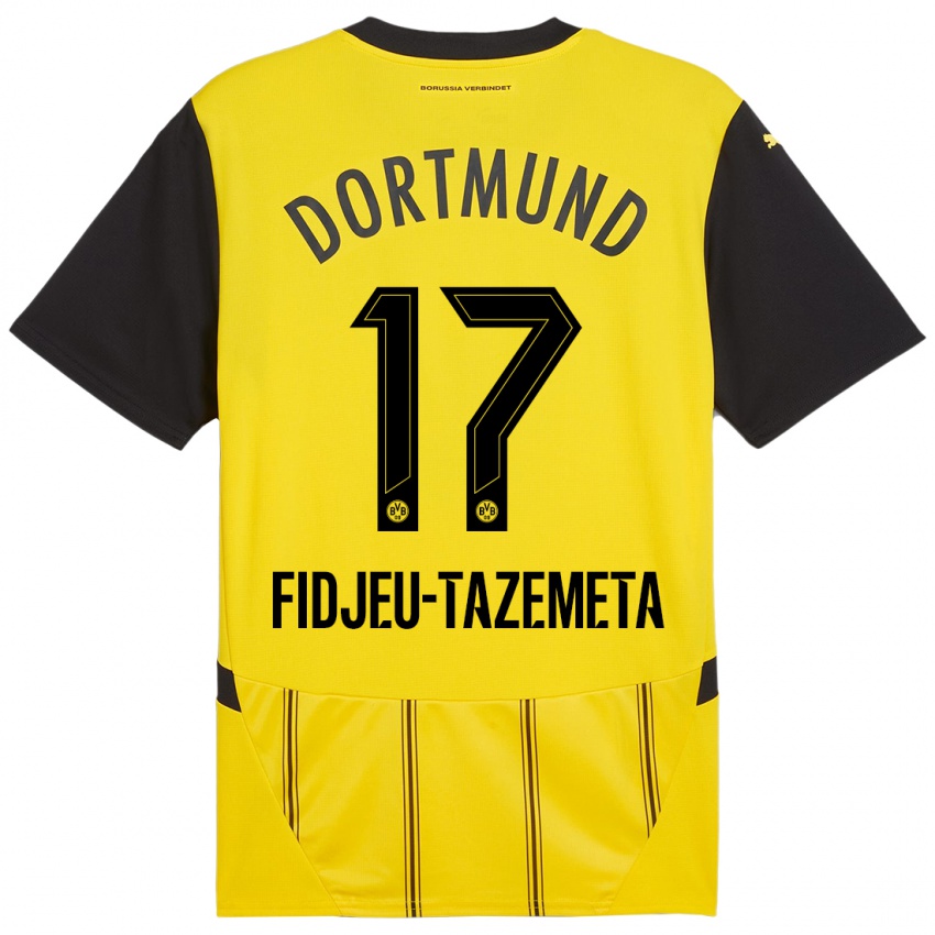 Niño Camiseta Thierry Fidjeu-Tazemeta #17 Amarillo Negro 1ª Equipación 2024/25 La Camisa