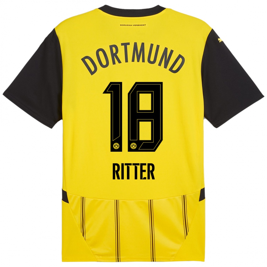 Niño Camiseta Roméo Ritter #18 Amarillo Negro 1ª Equipación 2024/25 La Camisa