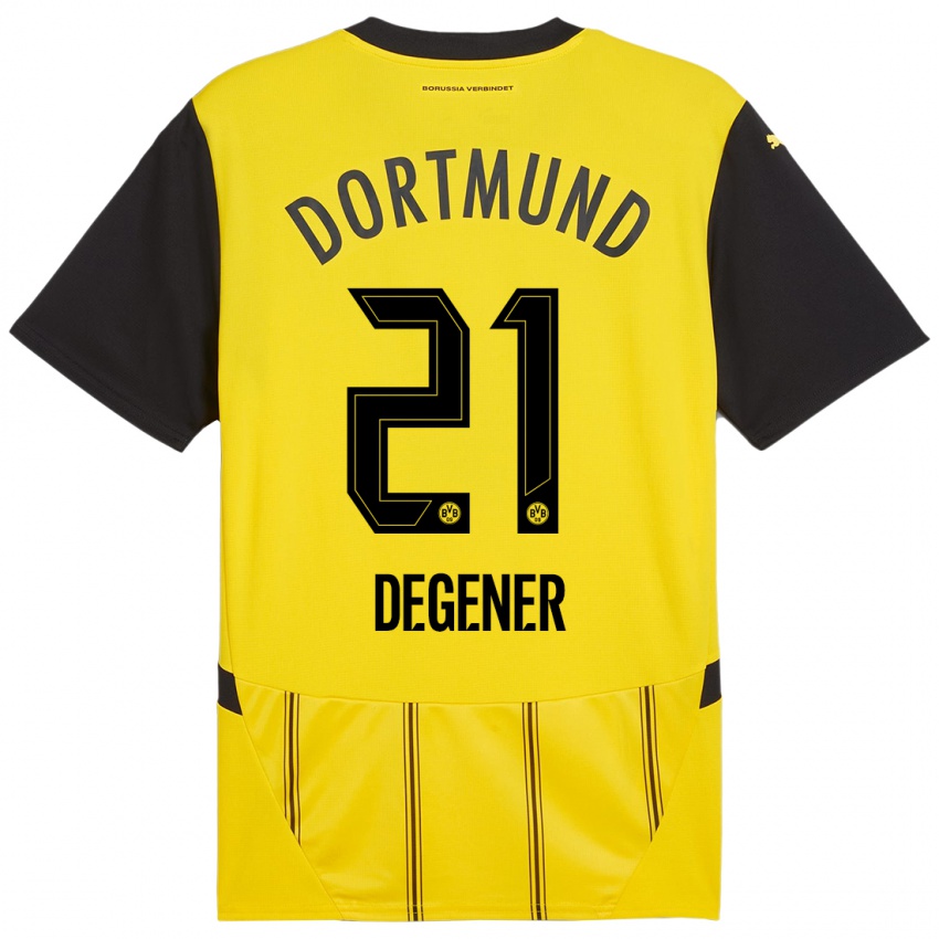 Niño Camiseta Tim Degener #21 Amarillo Negro 1ª Equipación 2024/25 La Camisa