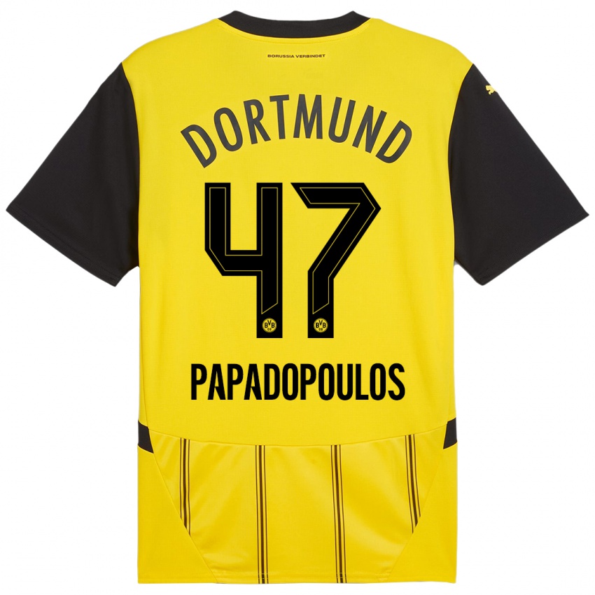 Niño Camiseta Antonios Papadopoulos #47 Amarillo Negro 1ª Equipación 2024/25 La Camisa