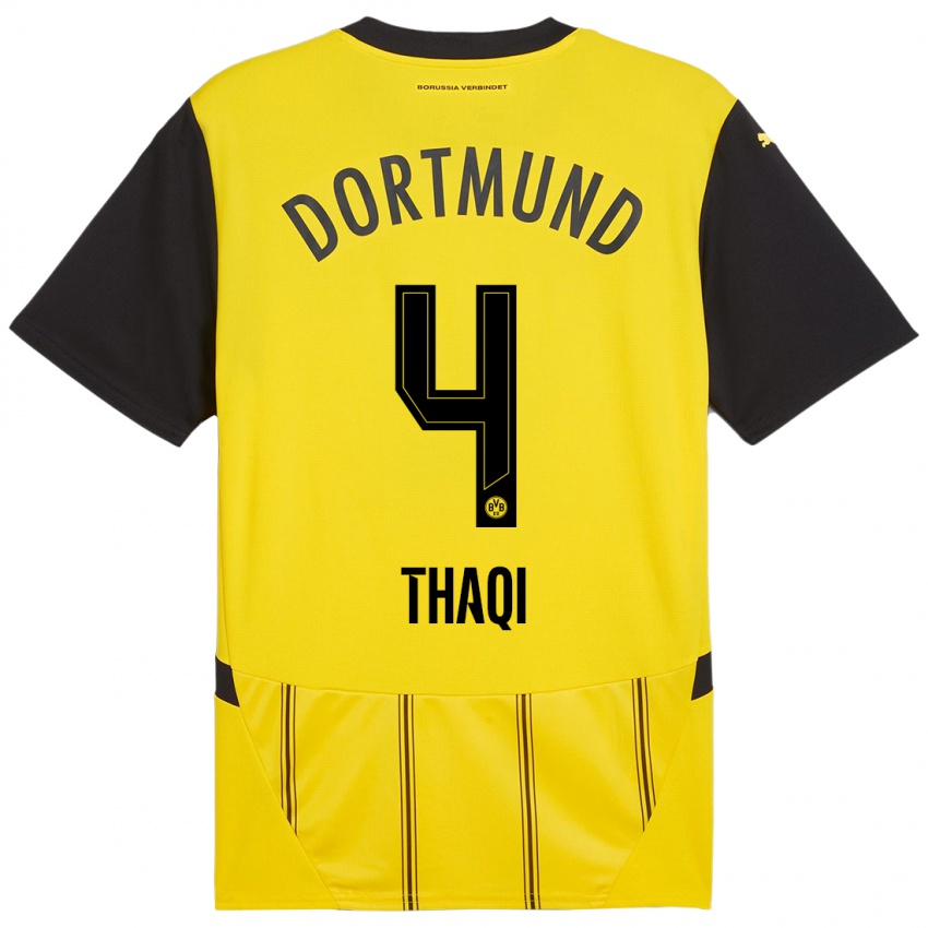 Niño Camiseta Albin Thaqi #4 Amarillo Negro 1ª Equipación 2024/25 La Camisa