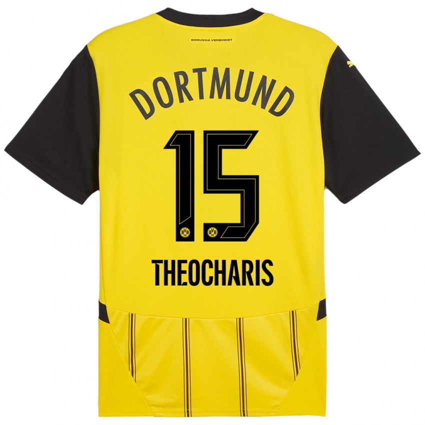 Niño Camiseta Elefterios Theocharis #15 Amarillo Negro 1ª Equipación 2024/25 La Camisa