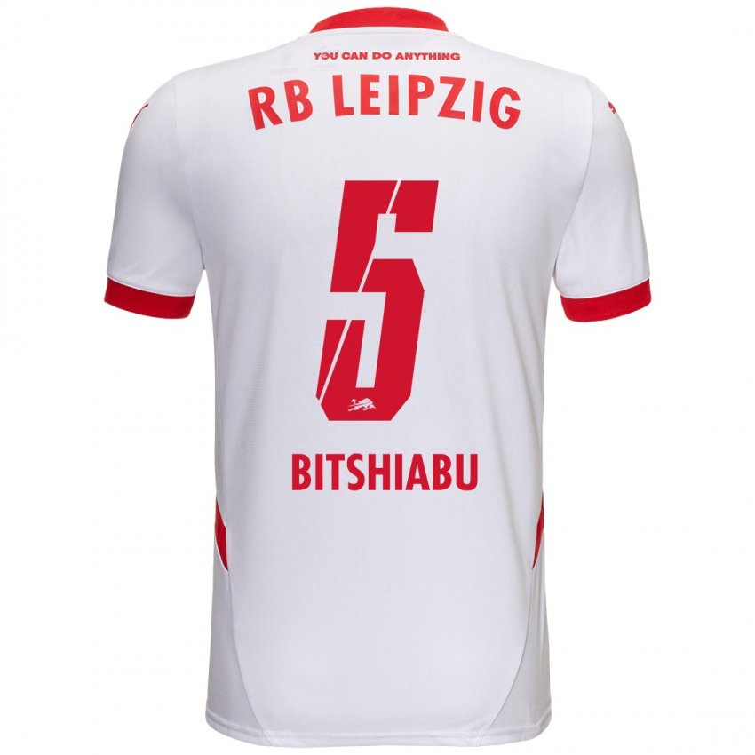 Niño Camiseta El Chadaille Bitshiabu #5 Blanco Rojo 1ª Equipación 2024/25 La Camisa