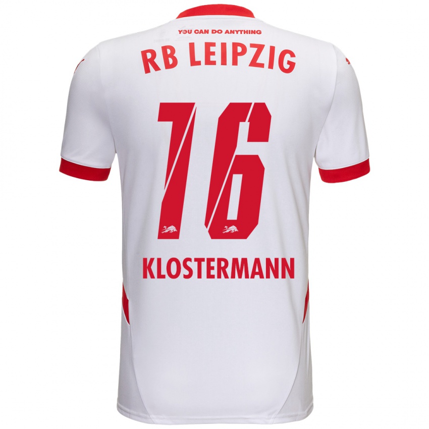 Niño Camiseta Lukas Klostermann #16 Blanco Rojo 1ª Equipación 2024/25 La Camisa