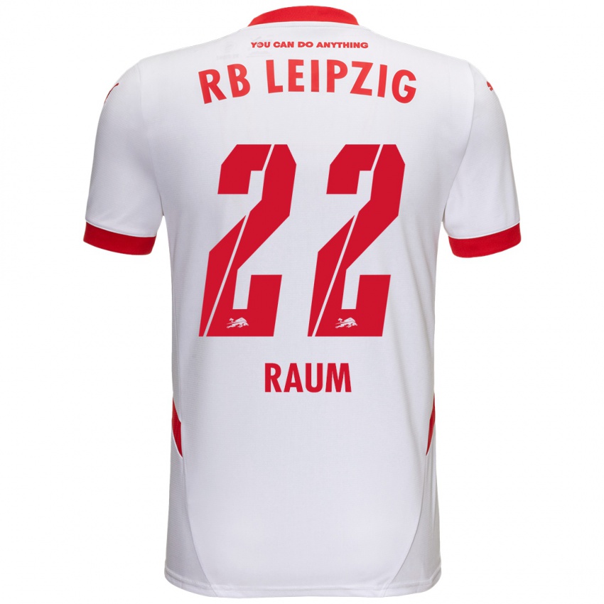 Niño Camiseta David Raum #22 Blanco Rojo 1ª Equipación 2024/25 La Camisa