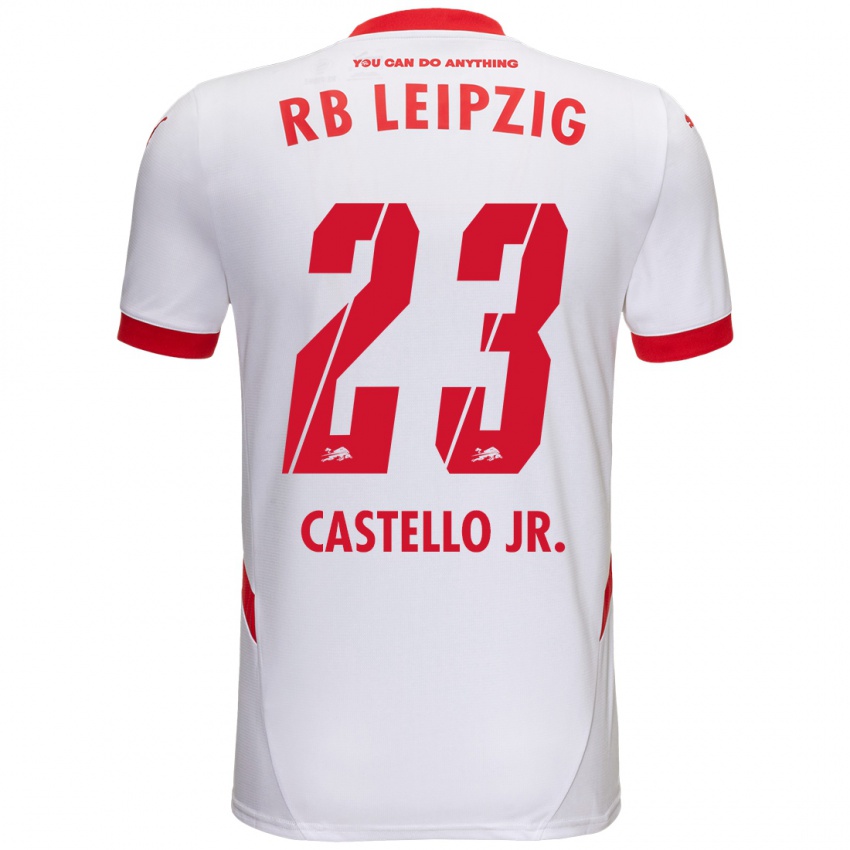 Niño Camiseta Castello Lukeba #23 Blanco Rojo 1ª Equipación 2024/25 La Camisa