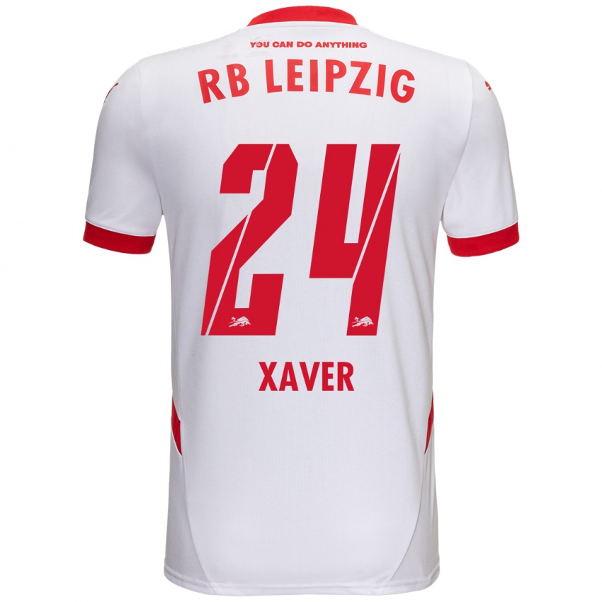 Niño Camiseta Xaver Schlager #24 Blanco Rojo 1ª Equipación 2024/25 La Camisa