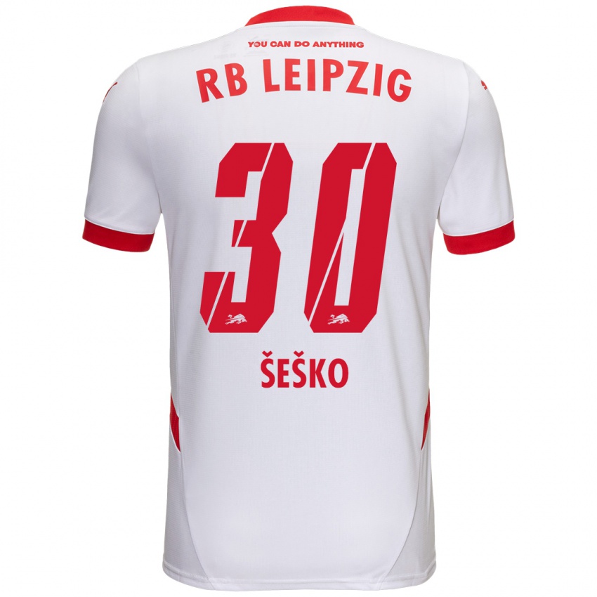 Niño Camiseta Benjamin Sesko #30 Blanco Rojo 1ª Equipación 2024/25 La Camisa