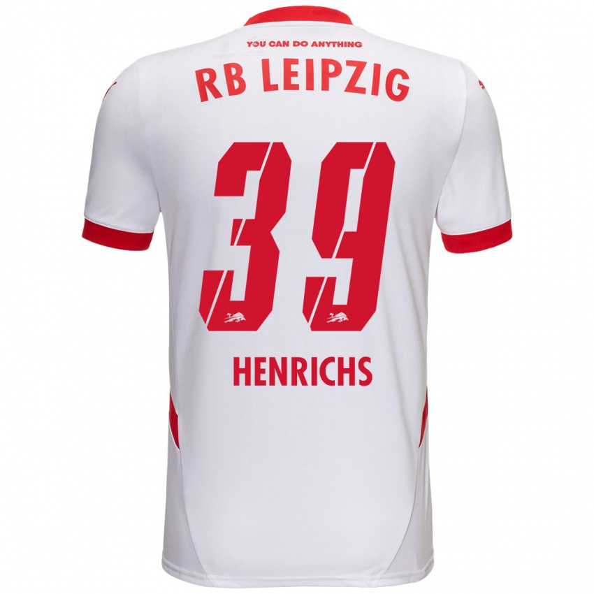 Niño Camiseta Benjamin Henrichs #39 Blanco Rojo 1ª Equipación 2024/25 La Camisa