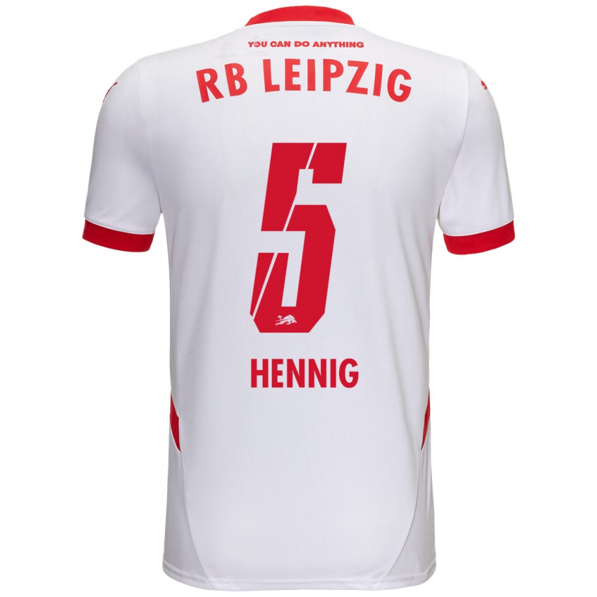 Niño Camiseta Lenny Hennig #5 Blanco Rojo 1ª Equipación 2024/25 La Camisa