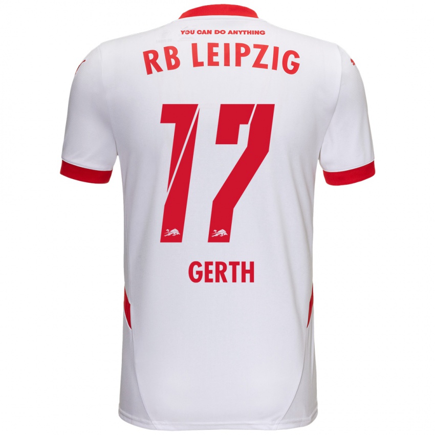 Niño Camiseta Amos Gerth #17 Blanco Rojo 1ª Equipación 2024/25 La Camisa