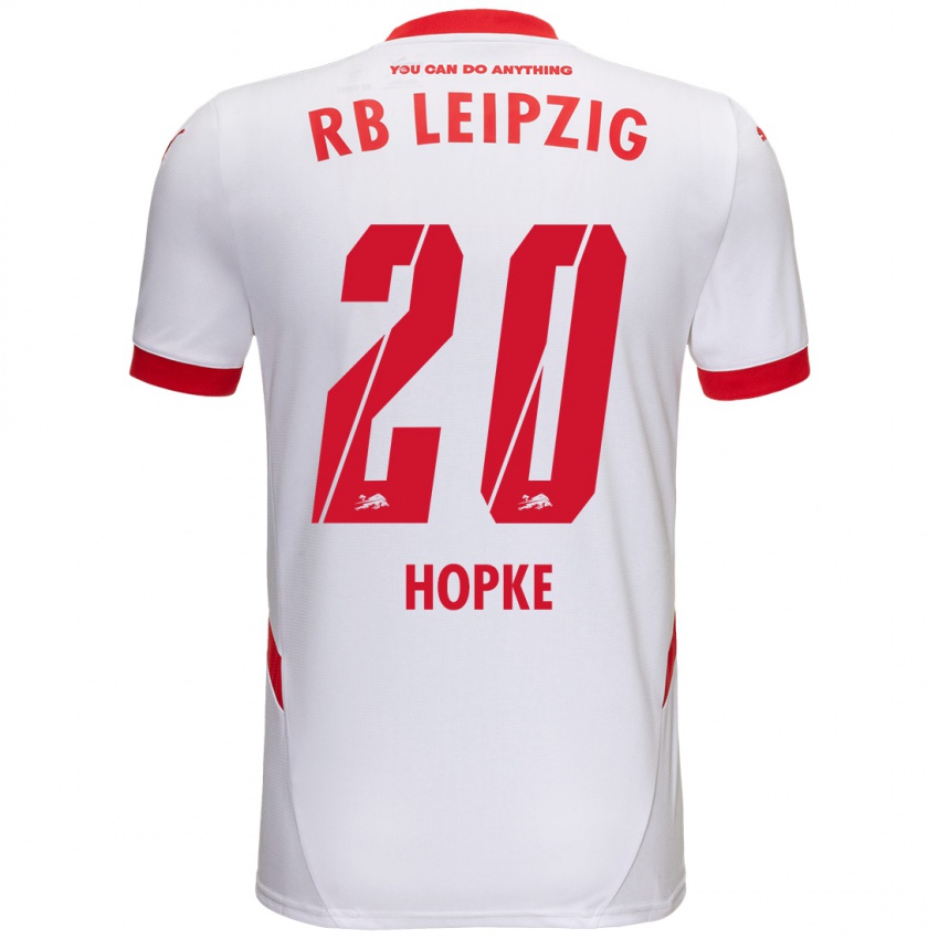 Niño Camiseta Hannes Hopke #20 Blanco Rojo 1ª Equipación 2024/25 La Camisa