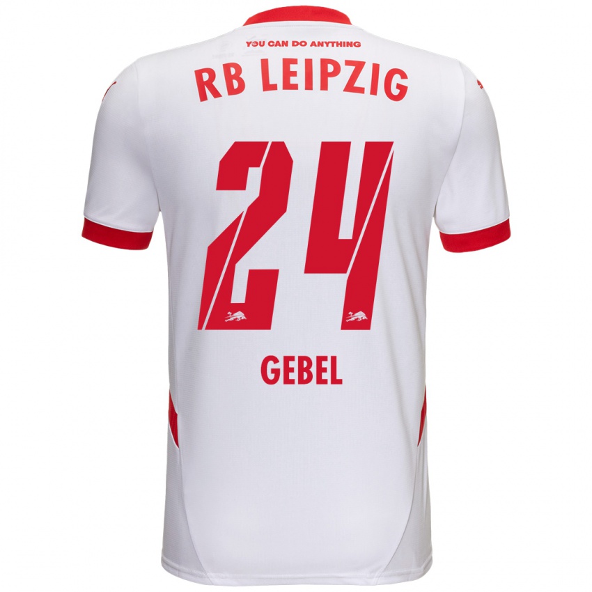 Niño Camiseta Viggo Gebel #24 Blanco Rojo 1ª Equipación 2024/25 La Camisa