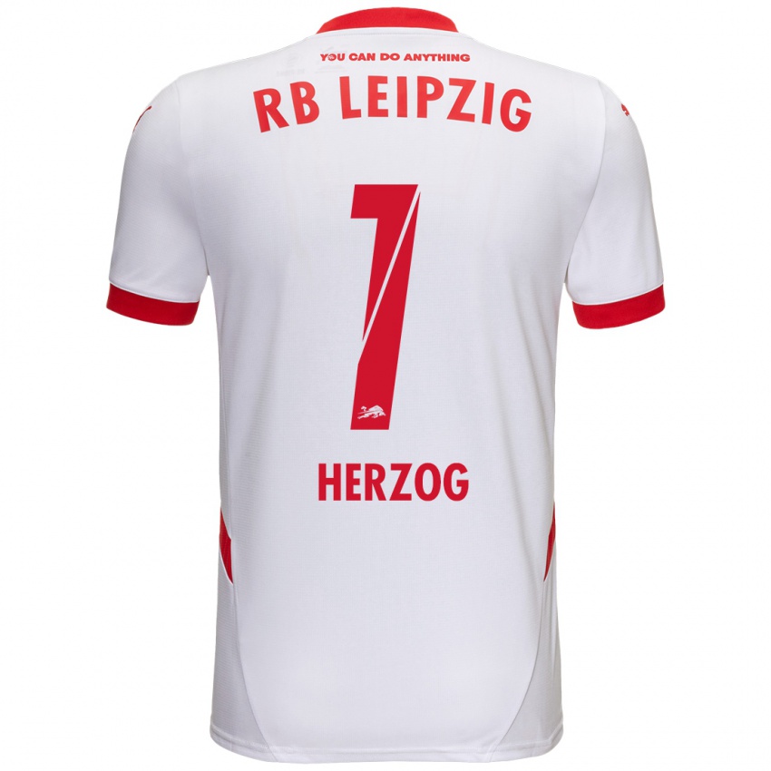 Niño Camiseta Elvira Herzog #1 Blanco Rojo 1ª Equipación 2024/25 La Camisa