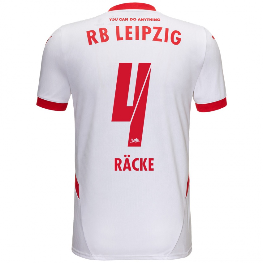 Niño Camiseta Nina Räcke #4 Blanco Rojo 1ª Equipación 2024/25 La Camisa