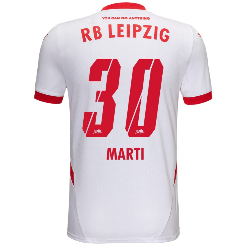 Niño Camiseta Lara Marti #30 Blanco Rojo 1ª Equipación 2024/25 La Camisa