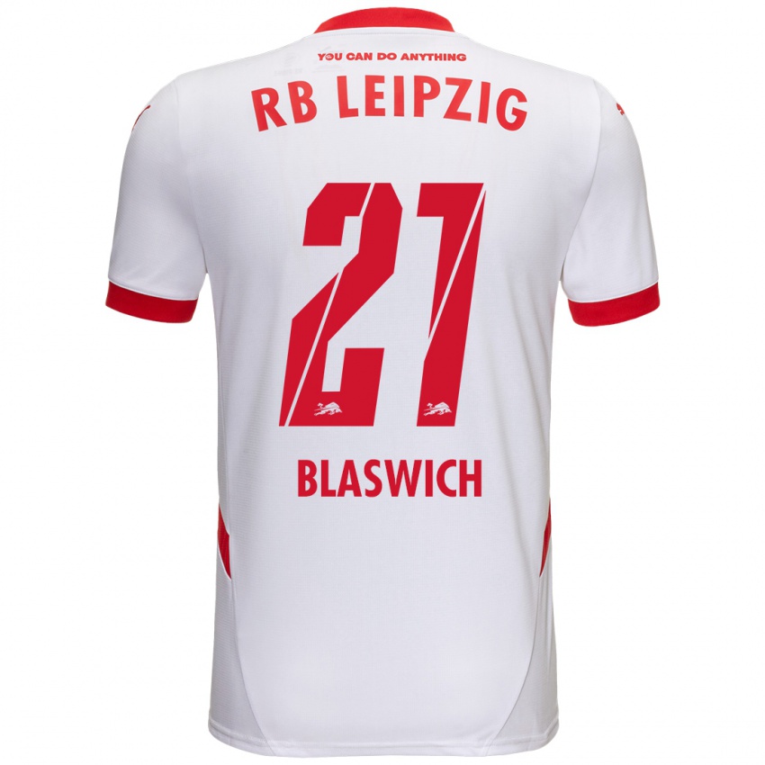 Niño Camiseta Janis Blaswich #21 Blanco Rojo 1ª Equipación 2024/25 La Camisa