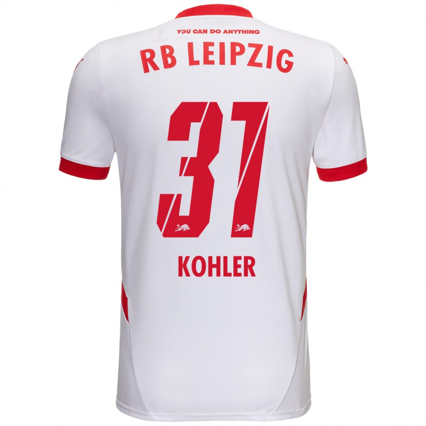 Niño Camiseta Tim Köhler #31 Blanco Rojo 1ª Equipación 2024/25 La Camisa