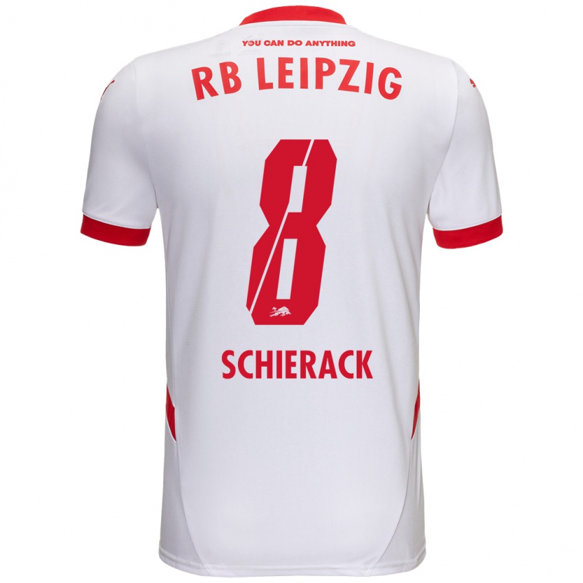 Niño Camiseta Simon Schierack #8 Blanco Rojo 1ª Equipación 2024/25 La Camisa